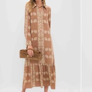 HYACINTH HOUSE Tan Floral Miller Maxi Shirt Dress